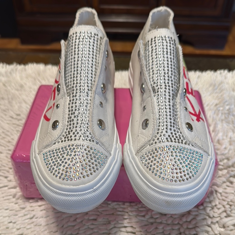White Crystal-Embellished Women's Slip-On Sneakers